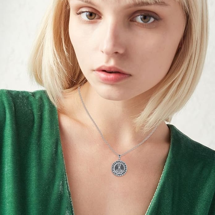 VONALA Halloween Necklace Sterling silver Pirate Skull Thor Hammer Wolf Compass Necklace for Men Compass Urn Necklace for Ashes Nordic Viking Jewelry Women