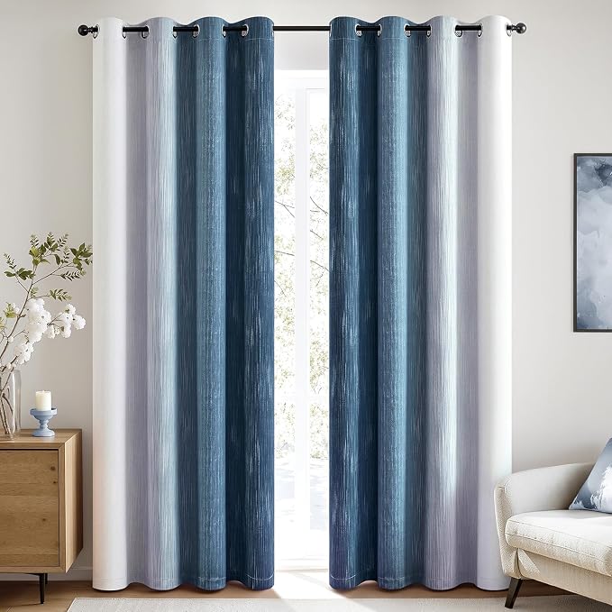 MIULEE Royal Blue and Greyish White Ombre Blackout Curtains, Full Room Darkening Thermal Insulated 72 Inches Long Drapes for Bedroom/Living Room Grommet Window Treatments Modern 52Wx72L, Set of 2