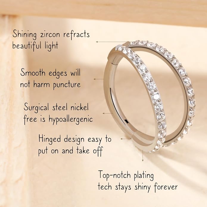 AROWRO Conch Piercing Jewelry Nose Rings Hoops Septum Rings Cartilage Earrings for Women Men Helix Piercing Jewelry Rook Tragus Surgical Steel Gold Silver 16G 18G 20G With Cubic Zirconia Opal