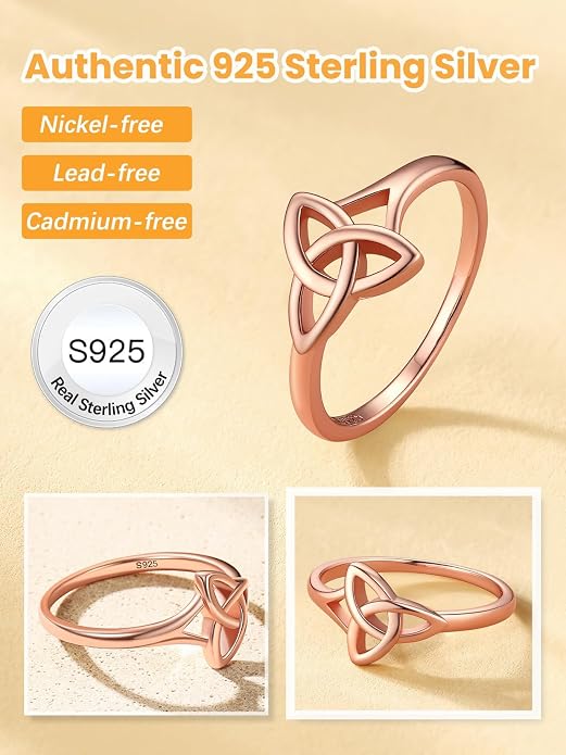 Bestyle 925 Sterling Silver Ring for Women, Minimalist Claddagh Ring Celtic Knot Ring for Women, Irish Promise Wedding Band, Gold/Rose Gold Vermeil Women Band Ring, Stackable, Gift for Her