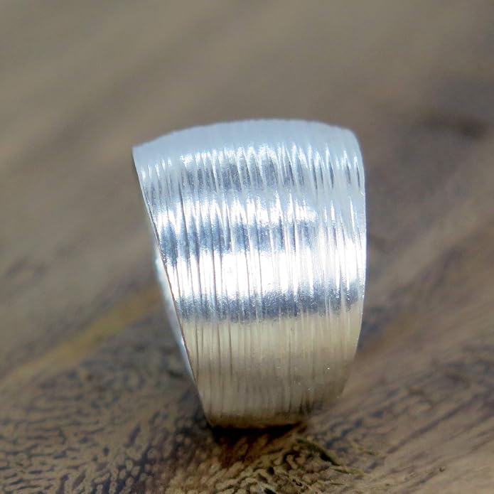 Sterling Silver Handmade Wide Convex Band Ring, Classic Semi-Shiny Finish Wrap Band, Adjustable to Sizes 6-11, Can fit Also as Thumb ring, Gift for Her