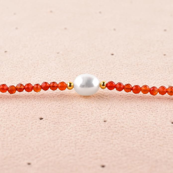 InfinityGemsArt Gemstone Gold Necklace For Women, Birthstone Natural Crystal Stone With Freshwater Pearl Beaded Jewelry, Gold Plated 18 Inch Chain