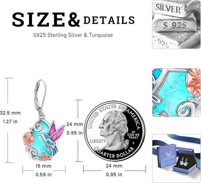 Tree of Life/Cat/Turtle/Butterfly/Flower/Celtic/Turquoise/Moonstone Dangle Earrings for Women Sterling Silver Cute Animals Drop Earrings Jewelry Gifts