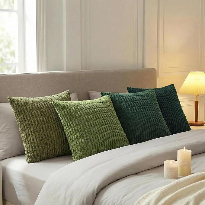 Fancy Homi 4 Packs Decorative Throw Pillow Covers for Living Room Couch Bed, Modern Farmhouse Boho Home Décor Accent Cushion Case, 24" x 24", Green Series