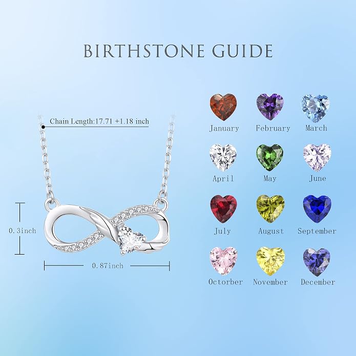 STARCHENIE Infinity Necklace 925 Sterling Silver Angel Wings Heart Birthstone Necklace for Women