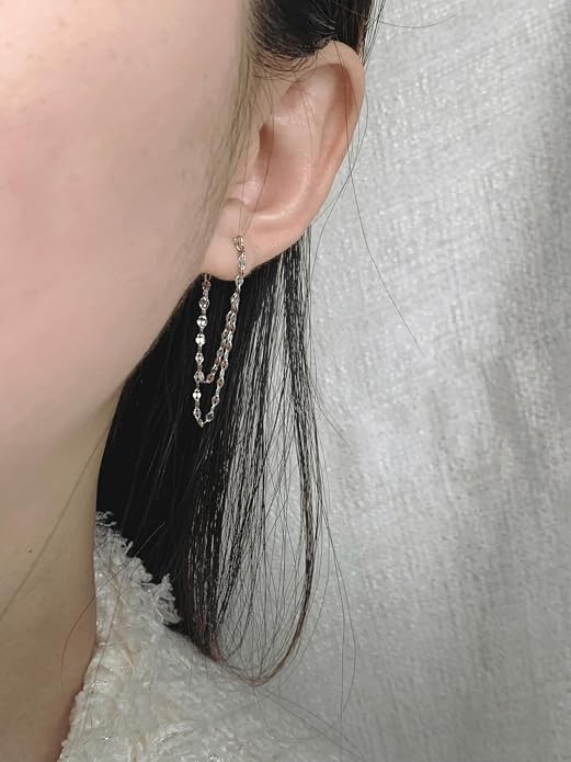 Tassel Earrings for Women Gold Plated Silver Chain Earrings Dainty Minimalist Dangle Drop Studs