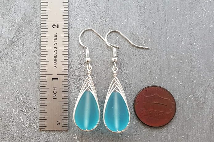 Handmade Sea Glass Earrings, Hawaiian Jewelry, Wire Braided Earrings Teardrop Earrings, Beach Jewelry Sea Glass Jewelry For Women Birthday Gift