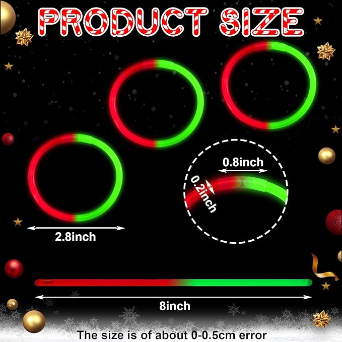 Syhood 120 Pcs Glow Sticks Bracelets for Christmas Bulk 8 Red and Green Bicolor Glow Stick Bracelets with Connectors Xmas Glow Stick Accessories for Christmas Neon Glow in the Dark Party