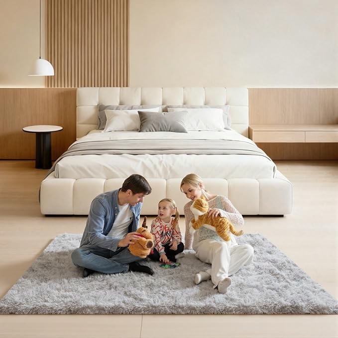 5x7 Area Rugs for Living Room, Large Fluffy Rugs for Bedroom, Fuzzy Shag Soft Non-Slip Carpet for Kids Girls and Boys Nursery Dorm Indoor Room Home Decor (5ft X 7ft, Tie-Dyed Grey)