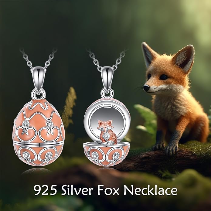 AXELUNA Fox Necklace Sterling Silver Easter Egg Necklace Fox Pendant Animal Jewelry Gifts for Women Girls Birthday Graduation Gift