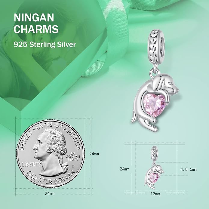 NINGAN 925 Sterling Silver Charm Golden Love Charm Buckle Safety Chain Travel Bead Firefly Dragonfly Pendant, Suitable for Women Bracelet and Necklace as Gift from Mom and Friends