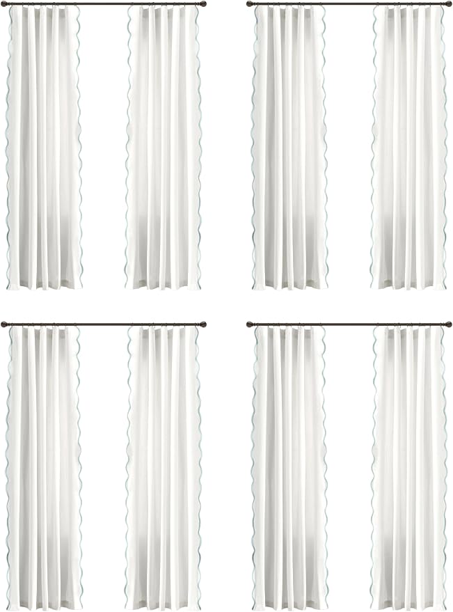 Lush Decor Coastal Scallop Edge Curtain Panel, Blue & White | 52"W x 84"L | Pack of 4