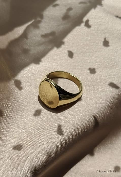 18K Gold Plated Women's Starburst Signet Ring - Minimalist Mother of Pearl Statement Piece