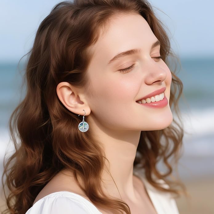 Abalone Shell Earrings for Women 925 Sterling Silver Witches Knot/Compass Lighthouse Jewelry Dangle Drop Earrings Jewelry Gifts for Women Men