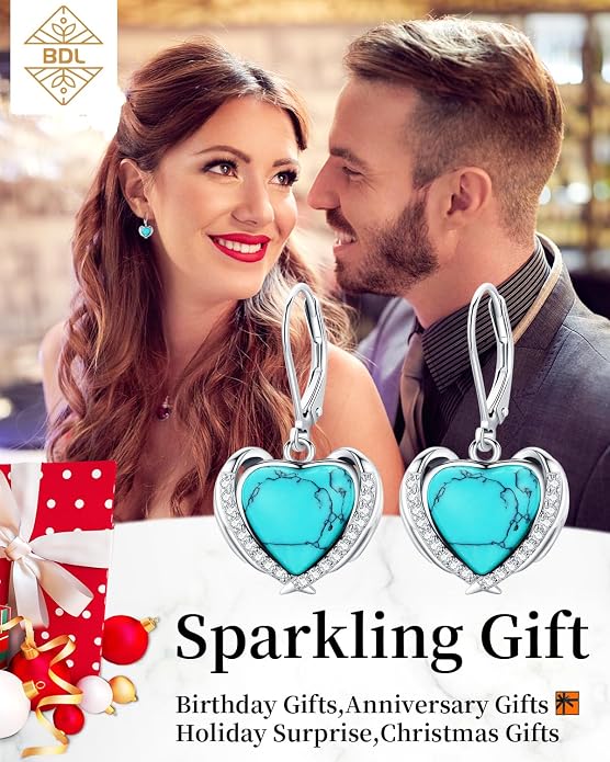 BDL Genuine Turquoise Jewelry for Women, Sterling Silver Earrings and Necklaces for Women, Leverback Dangle Drop Earrings Jewelry