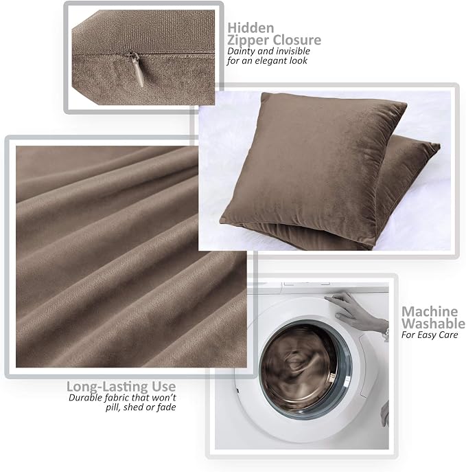 Nestl Throw Pillow Covers, Cozy Velvet Decorative Outdoor Pillow Covers 18X18 Inches, Soft Solid Cushion Covers for Sofa, Bed and Car, Set of 4 - Chocolate Brown