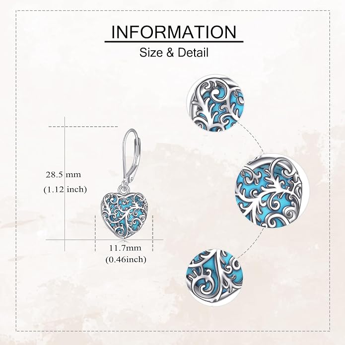 YAFEINI Turquoise/Moonstone Filigree Earrings 925 Sterling Silver Turquoise/Moonstone Filigree Dangle Earrings Retro Jewelry for Women Mother's Day Gifts