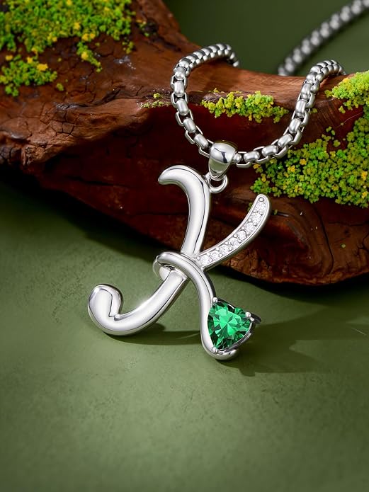 Birthday Gifts for Women Alphabet A to Z Initial Birthstone Pendant Necklaces for Women - 18k White Gold Plated Personalized Name Jewelry Anniversary Graduation Gifts for Wife Her Daughter Girlfriend(with Gift Box)