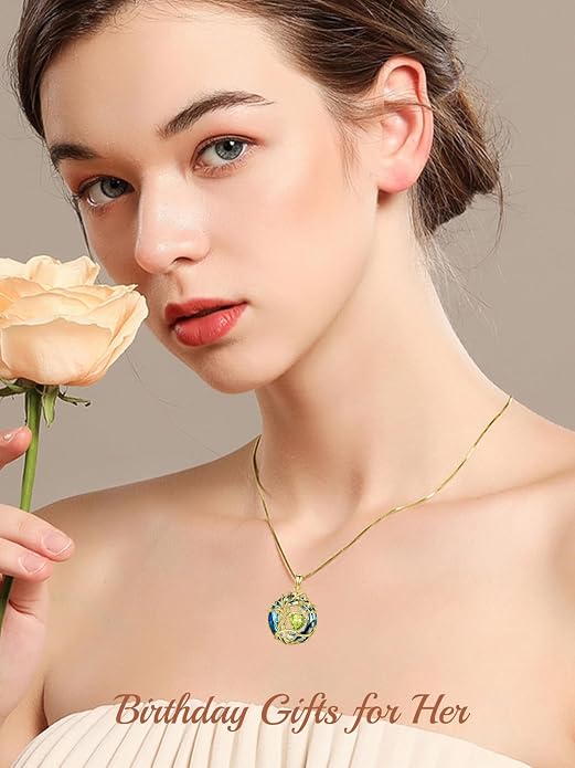 TOUPOP Tree of Life Birthstone Necklace Sterling Silver Pendant Birthstone Necklaces with Blue Crystal Anniversary Birthday Jewelry for Women Mom Wife Her