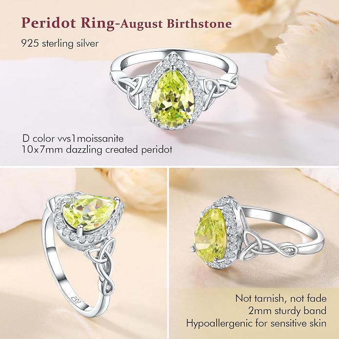 DAYBYDAY Celtic Birthstone Rings for Women 925 Sterling Silver Heart/Round/Pear/Oval Created Gemstone Moissanite Halo Engagement Promise Rings for Her Wife Birthday Anniversary Wedding Jewelry