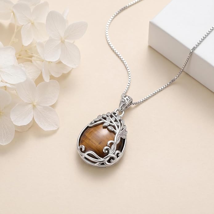 Teardrop Moonstone Necklace for Women Tree of Life/Filigree Birthstone Pendant Necklace Jewelry