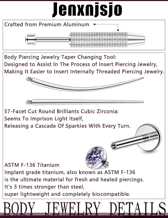 Jenxnjsjo F136 Titanium 20/18/16g Earrings Nose Lip Rings Studs Labret Medusa Tragus Helix Conch Cartilage Piercing Jewelry for Women