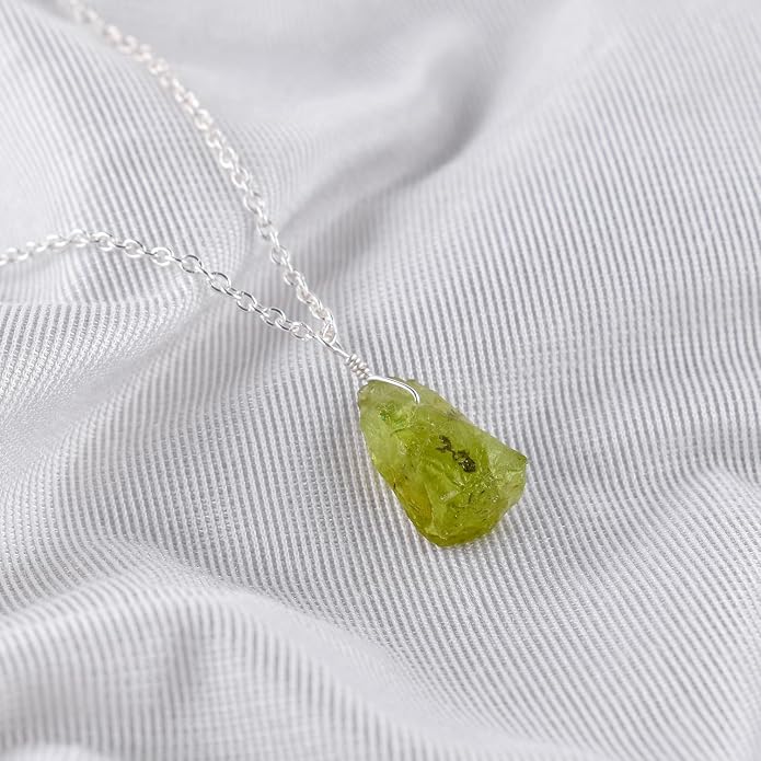 Raw Gemstone Dainty Pendant Necklace for Women, Natural Birthstone Handmade Jewelry, Healing Chakra Crystal, Silver Plated Chain 18" Birthday Gift for Her