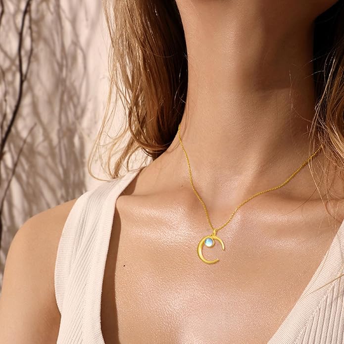 Palpitate Moon Star Necklace Moon Phase Necklace Pendant 925 Sterling Silver Jewelry Christmas Gifts for Women Wife Her Adjustable Chain