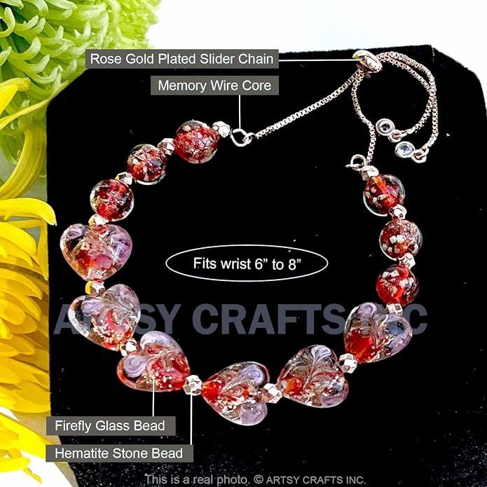 ARTSY Crafts Glow in the Dark Heart Shaped Glass Bead Bracelets & Necklaces, Handmade in USA