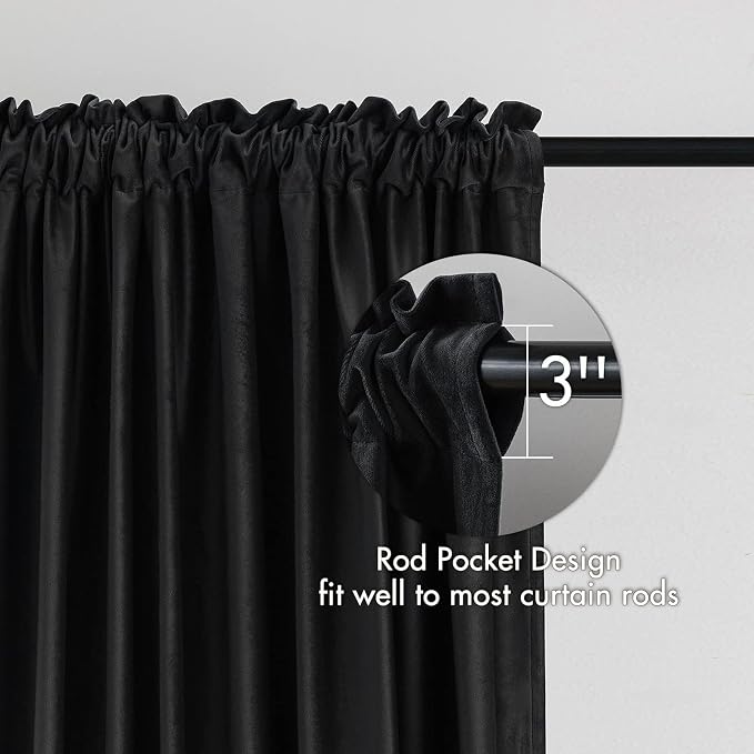 MIULEE Black Blackout Velvet Curtains Drapes 63 Inch Long 52"x63" Bedroom | Luxurious Bedroom Living Room Decor, Room Darkening, Thermal Insulated, Rod Pocket Design, Super Soft Fabric