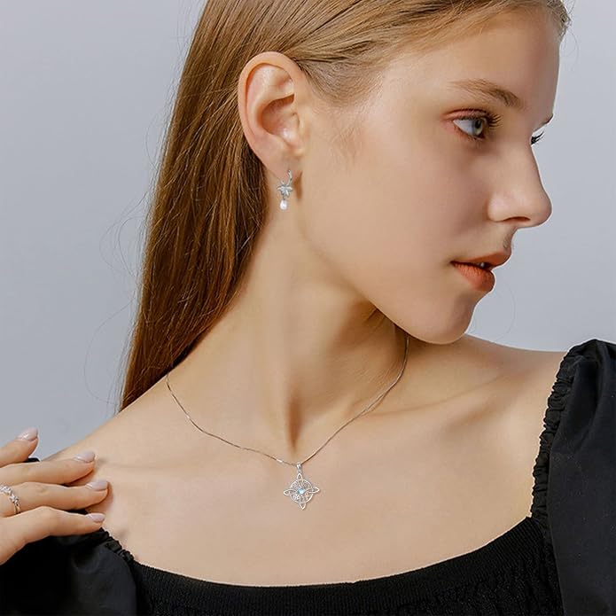 YAFEINI Sterling Silver Witches Knot Pendant Necklace - Celtic Cross Witch Jewelry Amulet Gifts for Women