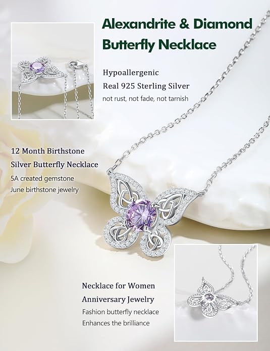 925 Sterling Silver Birthstone Necklaces for Women, Dainty Cute Dragonfly/Butterfly Pendant Necklace, Great Christmas/Anniversary Jewelry for Mother