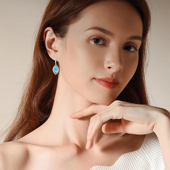 PROESS Filigree Teardrop Earrings S925 Sterling Silver Turquoise/Black Onyx/Peridot/Lapis Lazuli/Abalone Dangle Earrings Teardrop Jewelry for Women Mothers Day Birthday Christmas Gifts