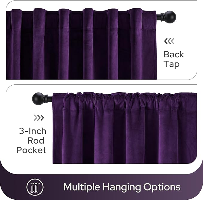 HOMEIDEAS 100% Blackout Purple Velvet Curtains, Thermal Noise Reduction Soft Luxury Vintage Christmas Velvet Curtains for Bedroom Decor, Living Room, Home, 52 X 96 Inch, 2 Panels