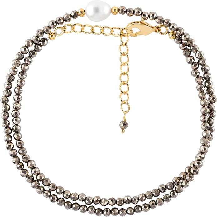 InfinityGemsArt Gemstone Gold Necklace For Women, Birthstone Natural Crystal Stone With Freshwater Pearl Beaded Jewelry, Gold Plated 18 Inch Chain