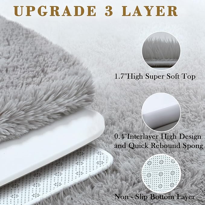 Area Rugs 10x14 Living Room, Shaggy Carpet Soft Plush Furry Bedside Rug Large Area Rugs for Bedroom Home Decor Anti Slip(10 x 14, Light Grey)