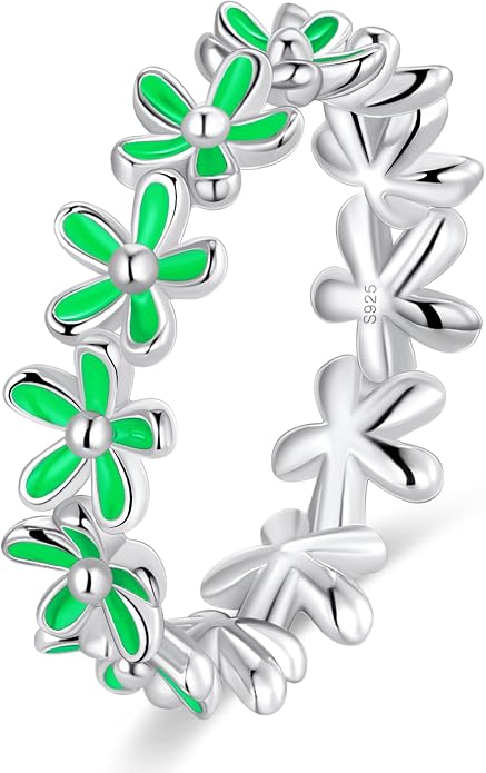 S925 Sterling Silver Dainty Daisy Flower Rings for Women, I Think Of You Every Daisy, 12 Month Birth Flower Ring