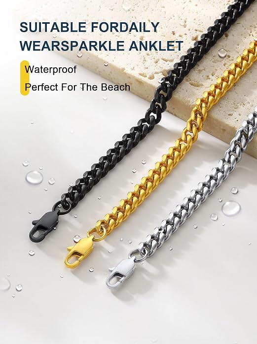 ChainsPro Resizable Anklet Chain for Women Men, Figaro/Wheat/Twist Rope/Cuban Foot Bracelet-Strong with Good Clasp-18K Gold Plated(Send Gift Box)