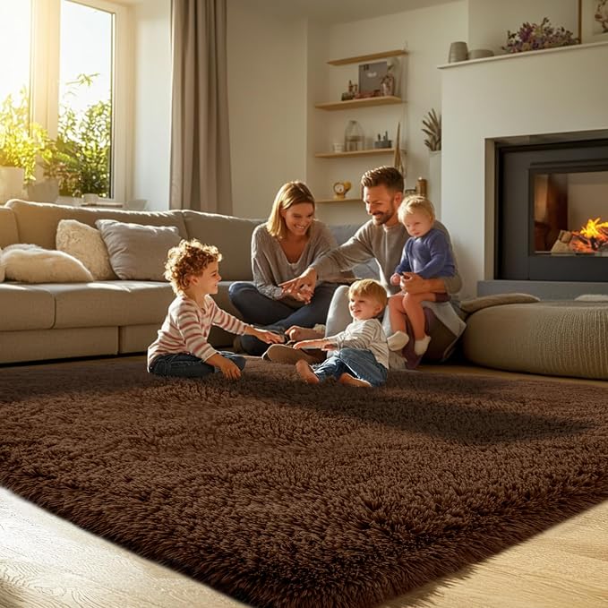 10x12 Brown Shag Area Rug for Living Room - Chocolate Brown Large Rugs | Hides Stains and Spills - Plush Underfoot - Durable and Long-Lasting - Effortless to Maintain