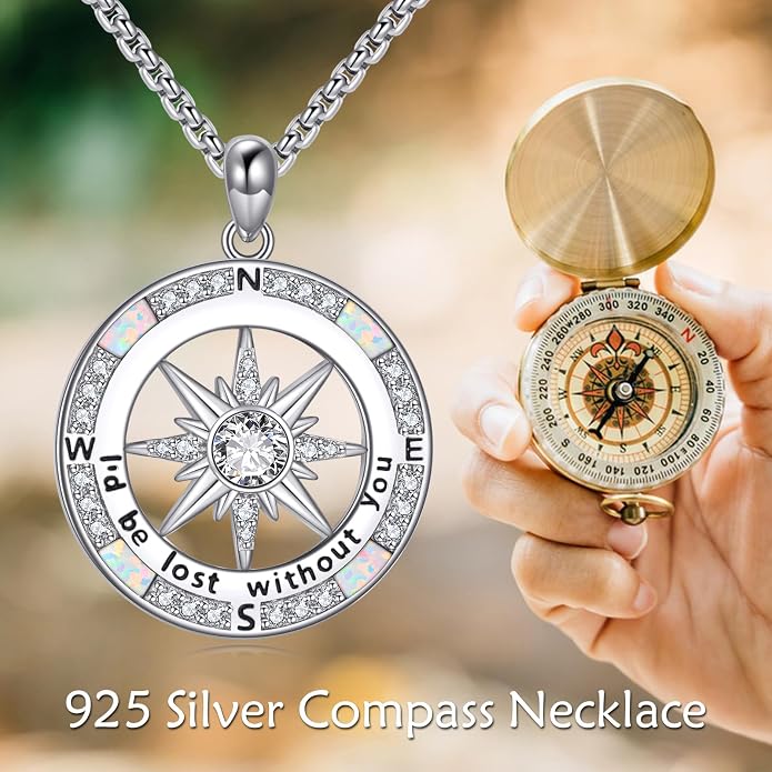 Compass Necklace Sterling Silver Compass Pendant Necklace for Women Inspirational Graduation Jewelry for Women Her Men