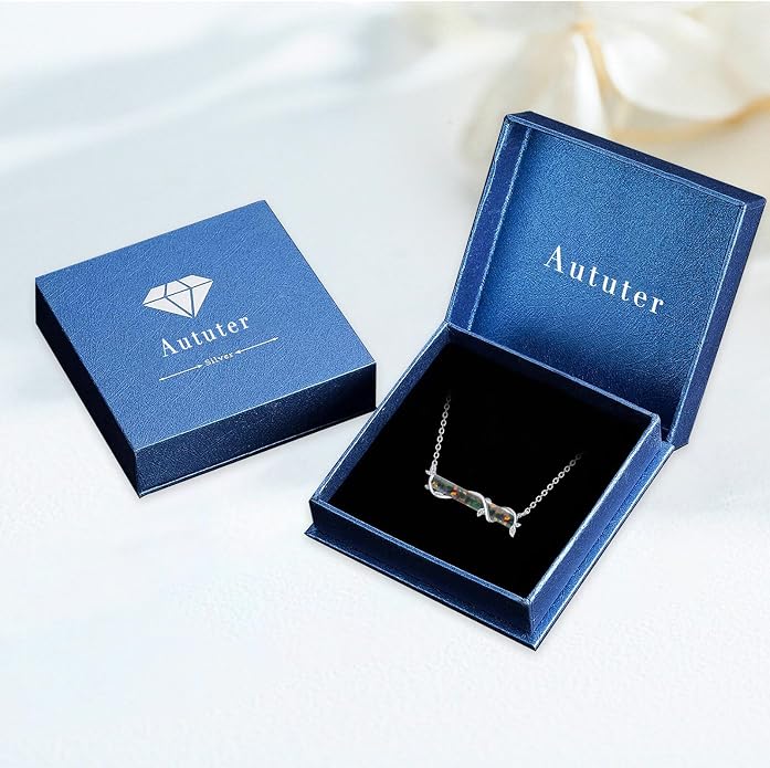 Bar Opal Leaf Necklace For Women S925 Sterling Silver White Opal Pendant with Leaf Charm Bar Pendant Jewelry Gift For Mom Daughter Wife