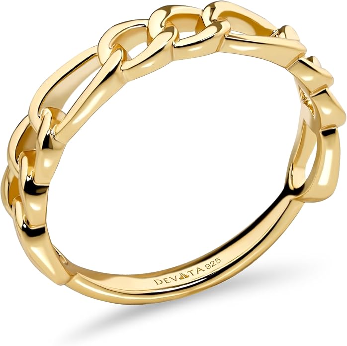 DEVATA Gold or Rhodium Plated Sterling Silver 925 – Eternity, Band Ring for Women – Heart, Knot, Clover, Infinity, Mariner, Cable, Curb, Cuban, Figaro, Daisy, Rope, Ribbed, Dome