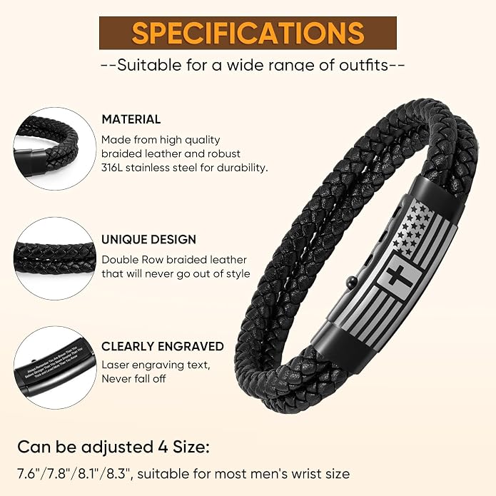 VNOX Men's Inspirational Mantra Engarved Handmade Braided Leather Adjustable Cuff Bangle Bracelet Encouragement Motivational Gift for Men