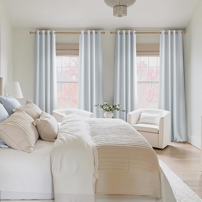 NICETOWN Greyish White Ring Top Panels - Thermal Insulated Shades for Nursery, Kids Room, Yard, Closet, Garage - Breathable Fabric, Privacy Assured, 2 Panels, W52 x L95