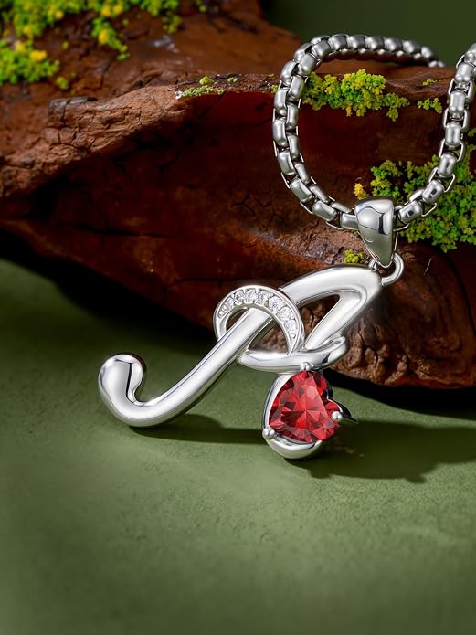 Birthday Gifts for Women Alphabet A to Z Initial Birthstone Pendant Necklaces for Women - 18k White Gold Plated Personalized Name Jewelry Anniversary Graduation Gifts for Wife Her Daughter Girlfriend(with Gift Box)