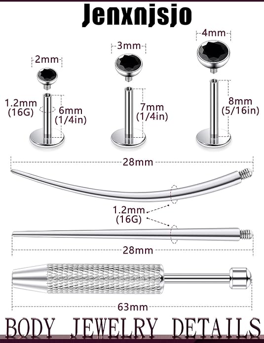 Jenxnjsjo F136 Titanium 20/18/16g Earrings Nose Lip Rings Studs Labret Medusa Tragus Helix Conch Cartilage Piercing Jewelry for Women