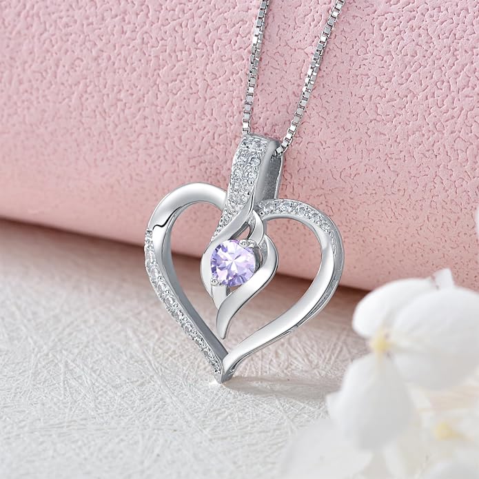 Birthstone Necklace Gifts for Women, 18K Gold-plated Sterling Silver Love Heart Necklace Durable Box Chain Women Jewelry Gifts for Her 20"