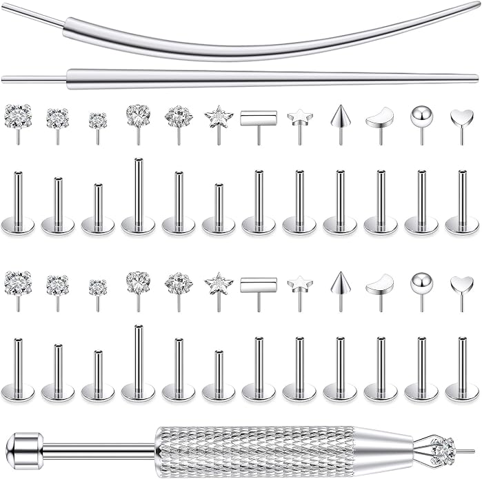 20/18/16g Gold Flat Back Threadless Earrings Nose Rings Lip Studs Surgical Steel Piercing Jewelry for Women Men