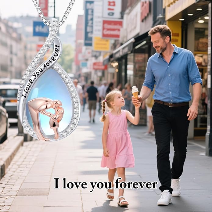 PROESS S925 Sterling Silver Daughter Heart Pendant Necklace from Dad Mom I Love You Forever Jewelry