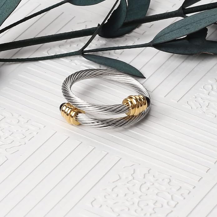 Dorriss Cable Rings Vintage Twisted Open Ring for Women Adjustable Designer Fashion Brand Stainless Steel Jewelry with Gift Box